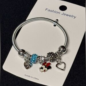 Fashion Jewelry Silver and Multicolored Minnie Charm Stretch Bracelet